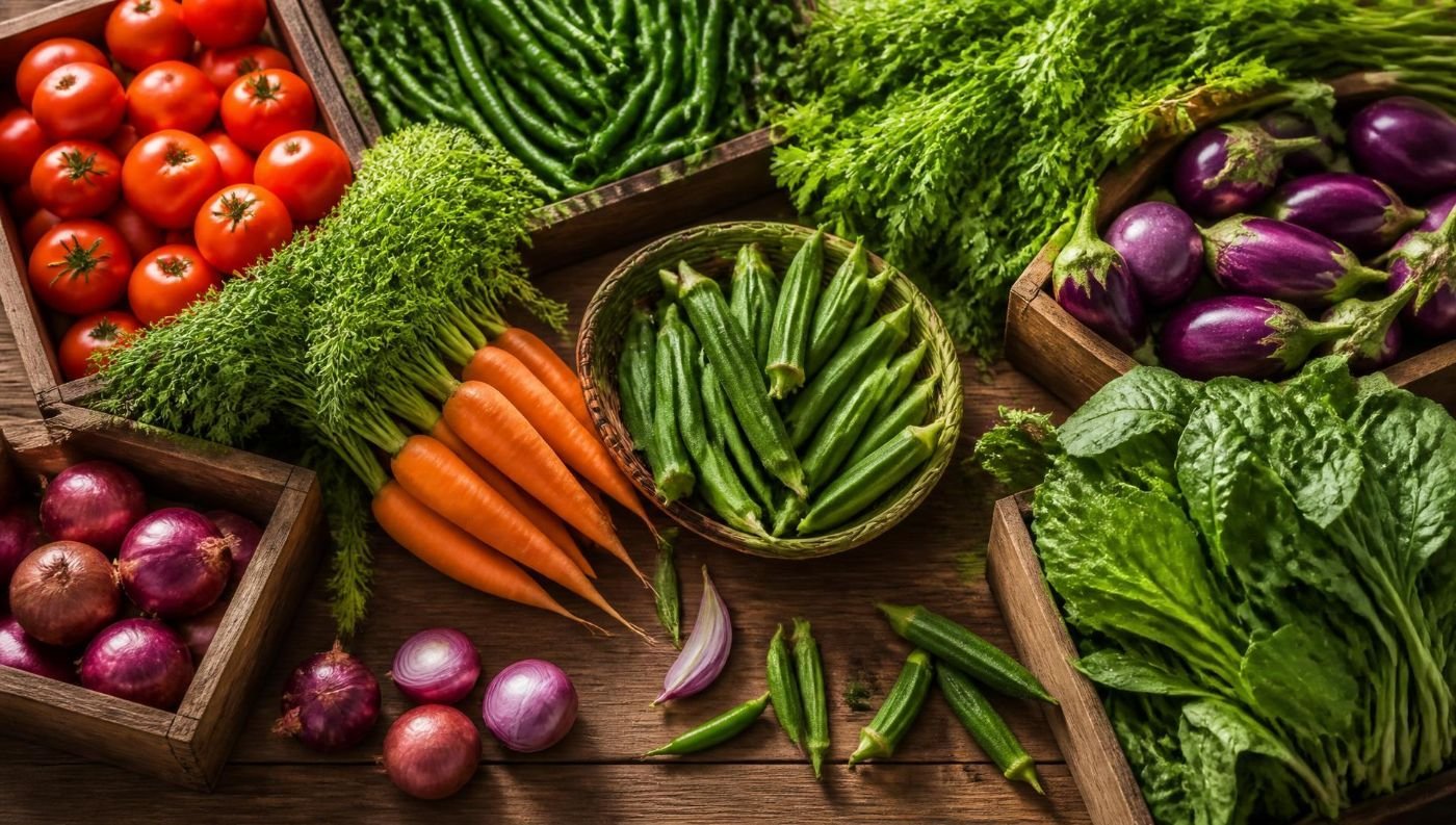 Fresh Indian vegetables harvested, graded and crated for international export